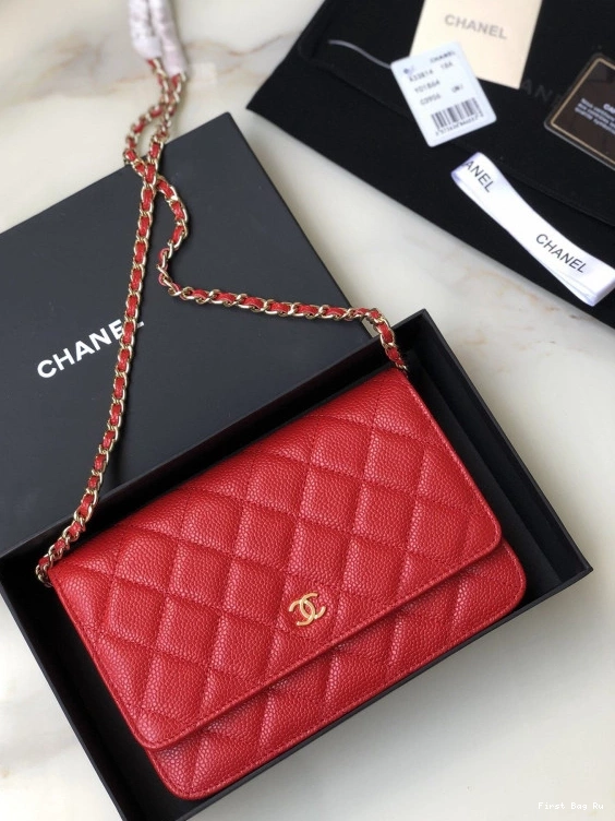 First Bag Ru CAVIAR GOLD CHAIN CHANEL WALLET WITH HARDWARE 0726